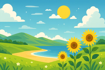 Fototapeta premium June Serenity: Sunflowers Bloom in a Tranquil Meadow
