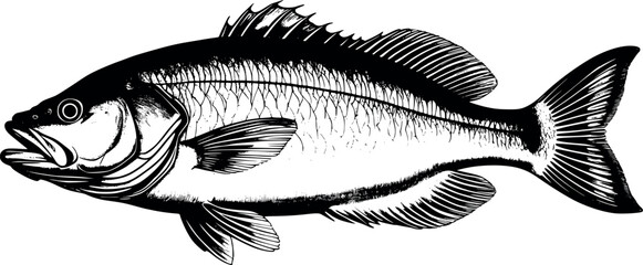 Flounder fish in natural history engraving style isolated on white