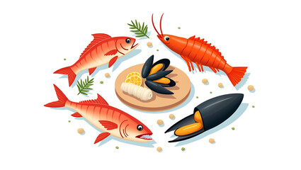 Fish or seafood flat icon design for food delivery apps and restaurant websites