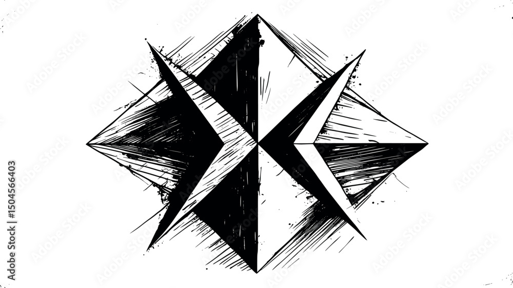 Poster angular abstract background with rough engraving lines in antique style