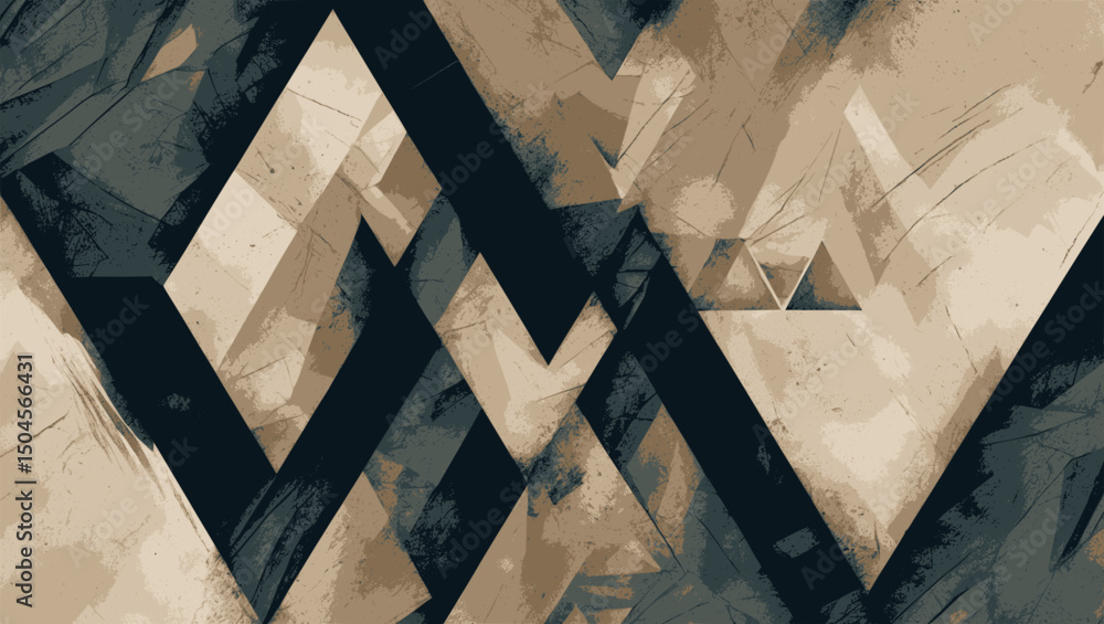 Poster angular abstract background with rough engraving lines in antique style