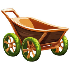 Rustic Wooden Wheelbarrow, Traditional Garden Barrow, Farmstead Utility Cart, Classic Wooden Loader, Green Wheeled Barrow
