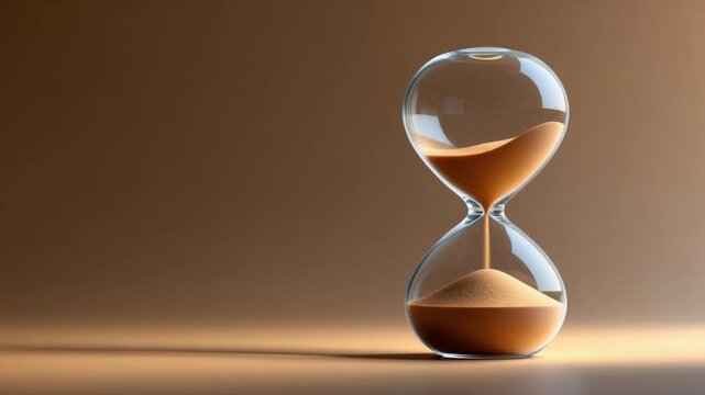 Elegant glass hourglass with flowing sand, showcasing a minimalist design against a warm gradient background, symbolizing the passage of time and patience.