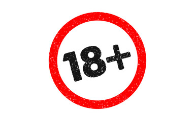 18+ red ink rubber stamp red black ink seal on transparent background adult warning sign symbol grunge effect vector illustration design