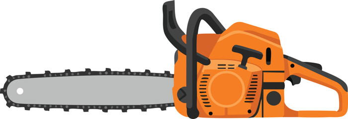 Chainsaw tool for cutting wood and outdoor tree maintenance in orange color vector illustration 