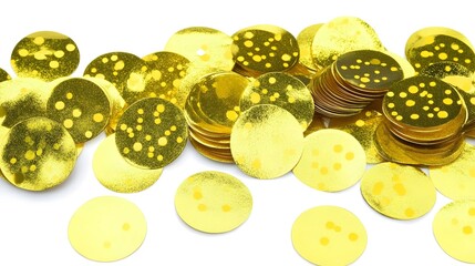 Fototapeta premium Golden Glitter Confetti Circles Scattered on White Background