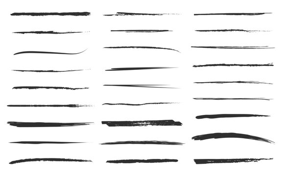 Brush stroke vector set hand drawn underlines strikethrough doodle lines calligraphic ink stroke set isolated on transparent background sketch marker style emphasis ink pen scribble art