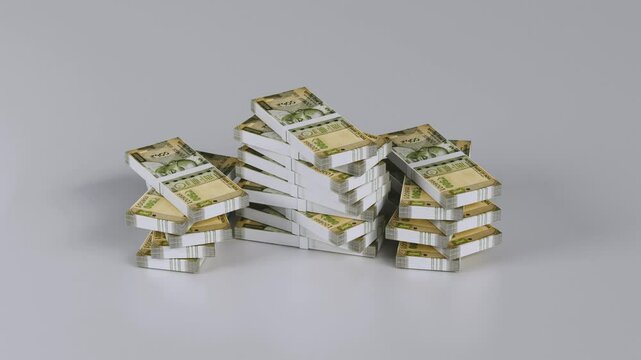 Piles of India500 Taka grow up animation on white background. bundles of Rupee currency appearing. hd Resolution money Stack stock video