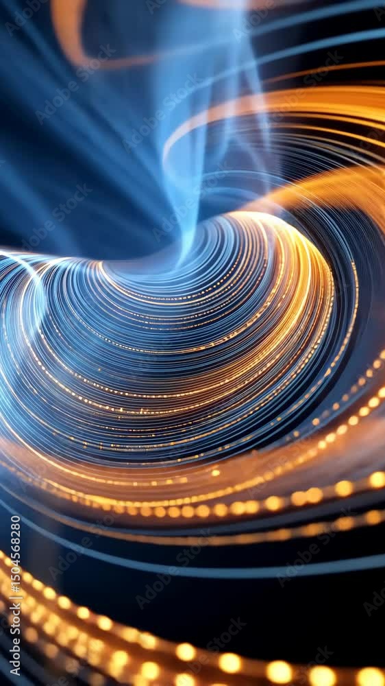 Poster dynamic chinese patterns emerge from flowing trails of golden light in motion. vertical.