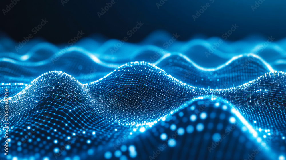 Poster vibrant blue digital waves create a stunning visual representation of data in an abstract design