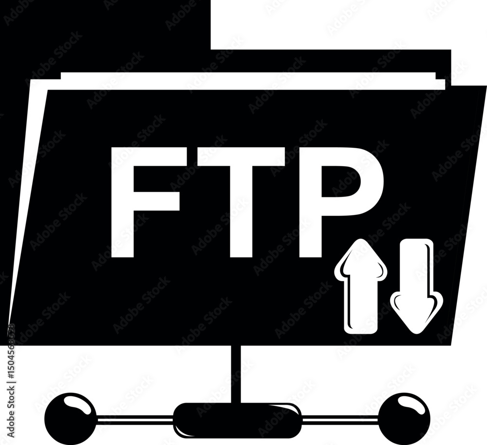 Poster vector illustration black and white icon transfer computer folder file ftp system software