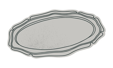 Vector illustration of vintage silver tray. Can be used in restaurant and kitchenware advertisements, antiques promotional materials, lifestyle blogs, prints, cards and invitation designs.