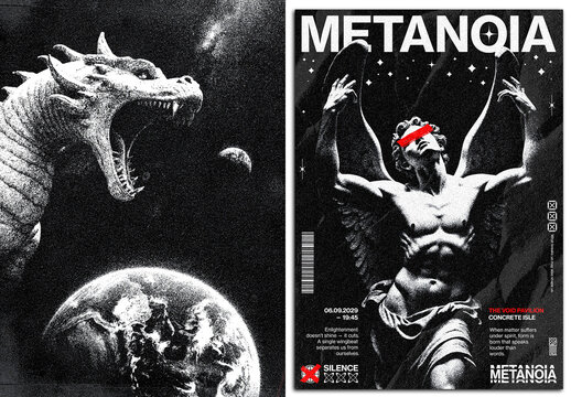 Black and White Threshold Brutalism Art Poster Layout