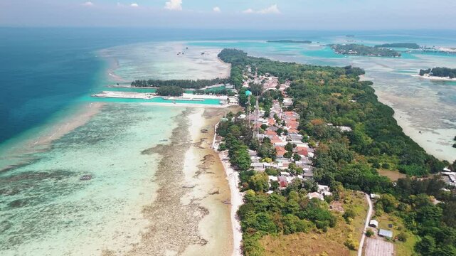 Aerial shot of Thousand Island, Indonesia Island of Pularu Pari
