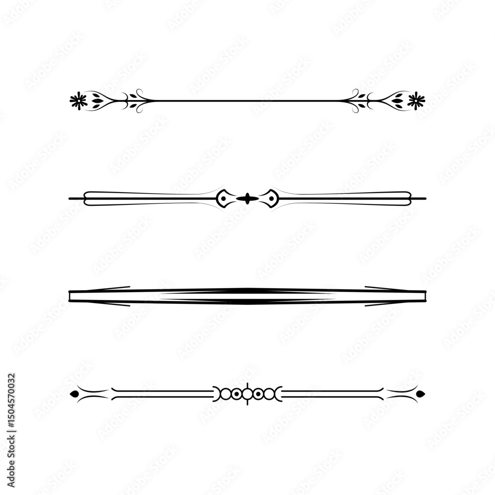 Poster set black simple line collection doodle border elements vector design style sketch isolated illustra