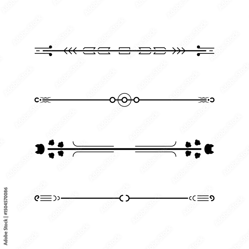 Poster set black simple line collection doodle border elements vector design style sketch isolated illustra