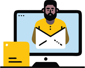 Frustrated People Checking Unread Emails on Computer Screens – Email Overload, Digital Fatigue, and Inbox Anxiety Concept Illustrations.