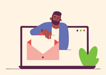 Frustrated People Checking Unread Emails on Computer Screens – Email Overload, Digital Fatigue, and Inbox Anxiety Concept Illustrations.