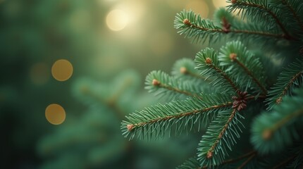Lush green conifer branches forming natural pattern backdrop