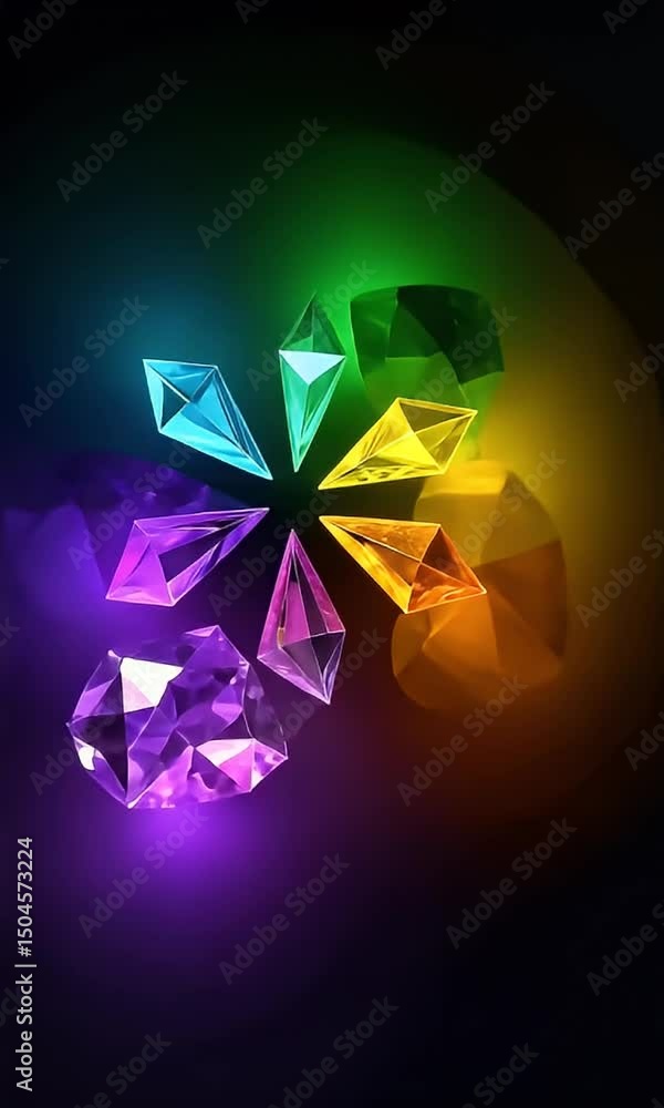 Aufkleber vibrant colored gems in a circular pattern with dark background and rainbow gradient lighting