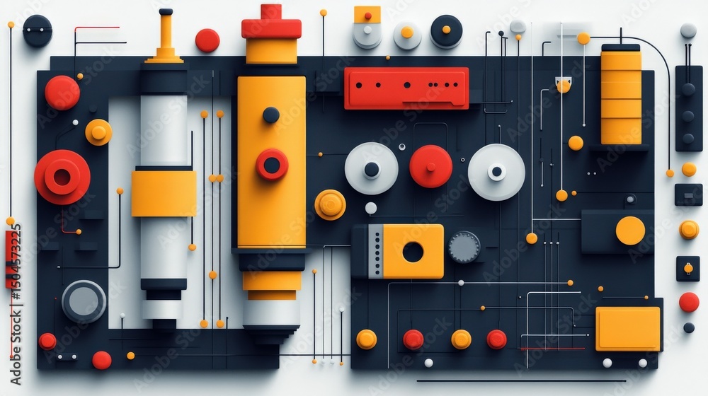 Aufkleber abstract composition of colorful geometric shapes and patterns on a black background