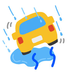 雨でスリップした車のイラスト