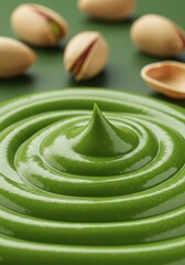 Smooth swirl of green pistachio cream. Ideal for dessert branding, food advertising, or sweet product packaging visuals.