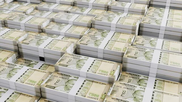 India 500 Rupee Banknotes Camera Movement in Slow Motion. Realistic 3D Animation of india Money, 4K Resolution Currency Stack stock video