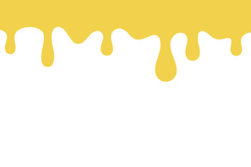 Flowing dripping liquid, honey, cheese, glaze. Hand-drawn, vector illustration, flat design. Molten liquid product for frame, decoration, label, banner. Page Separator