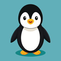 Obraz premium Adorable cartoon penguin illustration on a teal background perfect for children's designs