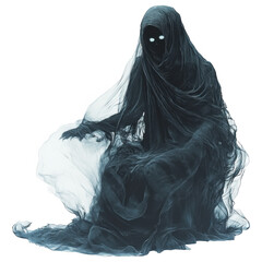 Ethereal Ghostly Figure with Dark Draping Fabric