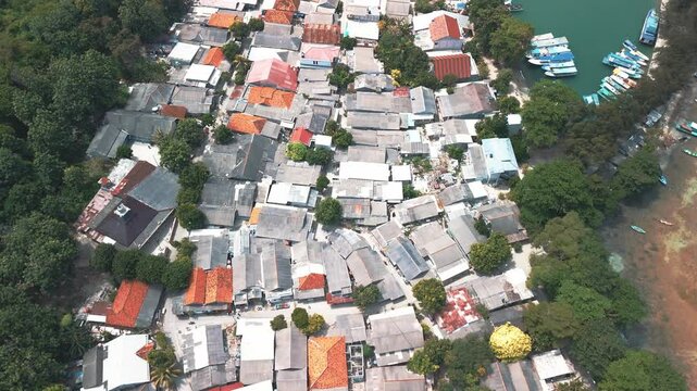 Aerial shot of Thousand Island, Indonesia Island of Pularu Pari