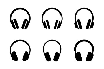 Obraz premium Six simple black headphone front views set