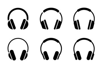 Obraz premium Six headphones in a two row arrangement