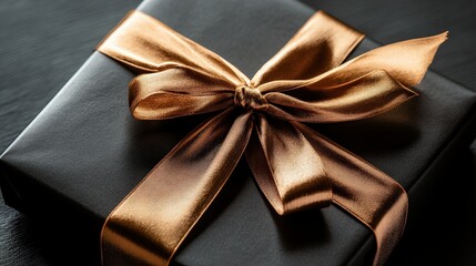 Elegant black gift box tied with a luxurious golden ribbon showcasing sophistication for special occasions