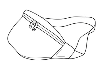 Vector linear illustration of a belt bag. Fashionable and practical summer accessory, perfect for travel, festivals and everyday outfits. Isolated on white background.