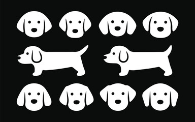 Cute Dog Icon Set: Charming set of dog icons featuring adorable, stylized dogs in various poses against a contrasting background.