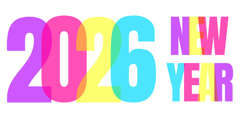 Happy New Year 2026 Chinese Bright Colorful Rainbow Lunar Year Zodiac Sign on White Background Advertisement Vector Design