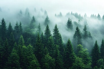 Exploring enchanted forests nature's serenity foggy landscape tranquil environment aerial view wilderness discovery