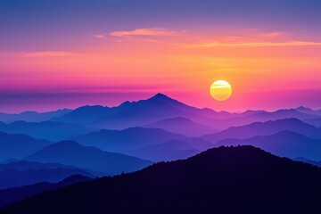 Fototapeta premium Sunset over majestic mountains natural landscape photography vibrant colors serene environment wide angle view