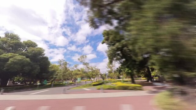 Plaza Espa&ntilde;a Monument in Guatemala City Seen from Moving Car with Motion Blur