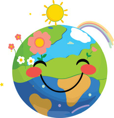 The illustration shows the planet Earth and the sun in a sky with clouds, representing nature and the vast landscape