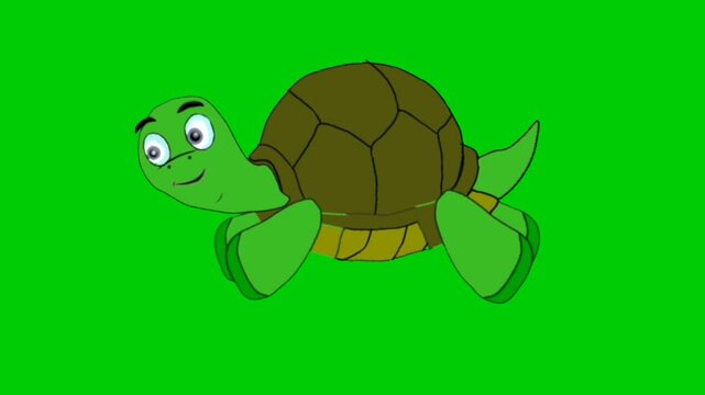 2D Animation of an tortoise Walking in Place with Movement (Looping) on a Green Screen Background