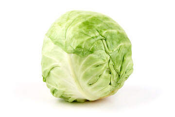 Fresh green cabbage head isolated on white background.
