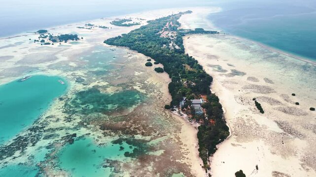 Aerial shot of Thousand Island, Indonesia Island of Pularu Pari