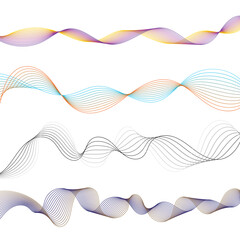 Fototapeta premium A set lines wave line of colored Abstract wavy stripes wave background wave shaped modern concept on white background. Design element for science technology vector background 