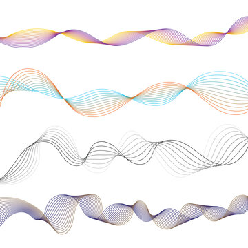 A set lines wave line of colored Abstract wavy stripes wave background wave shaped modern concept on white background. Design element for science technology vector background 