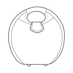 Vector linear illustration of small round women's bag. Summer accessory, perfect for travel, casual outfits, style. Bag icon, logo. Isolated on white background.