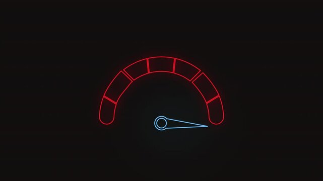 speedometer on black background, futuristic neon glow concept, speed animation for HUD, 4K, Technology concept. High speed internet or processing concept. Red and Blue glow.