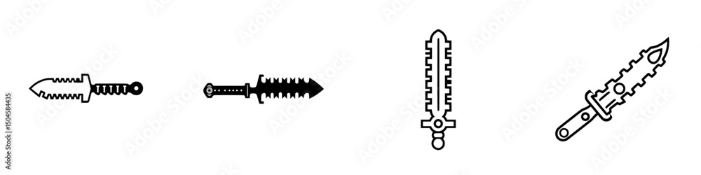 Poster different styles of vector illustration icons depicting various types of knives and blades for desig